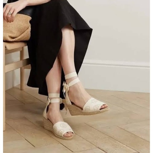 Gucci Shoes - Gucci GG Damita Espadrille Wedge Sandal Eyelet Beige Canvas EU 36.5 US 6.5